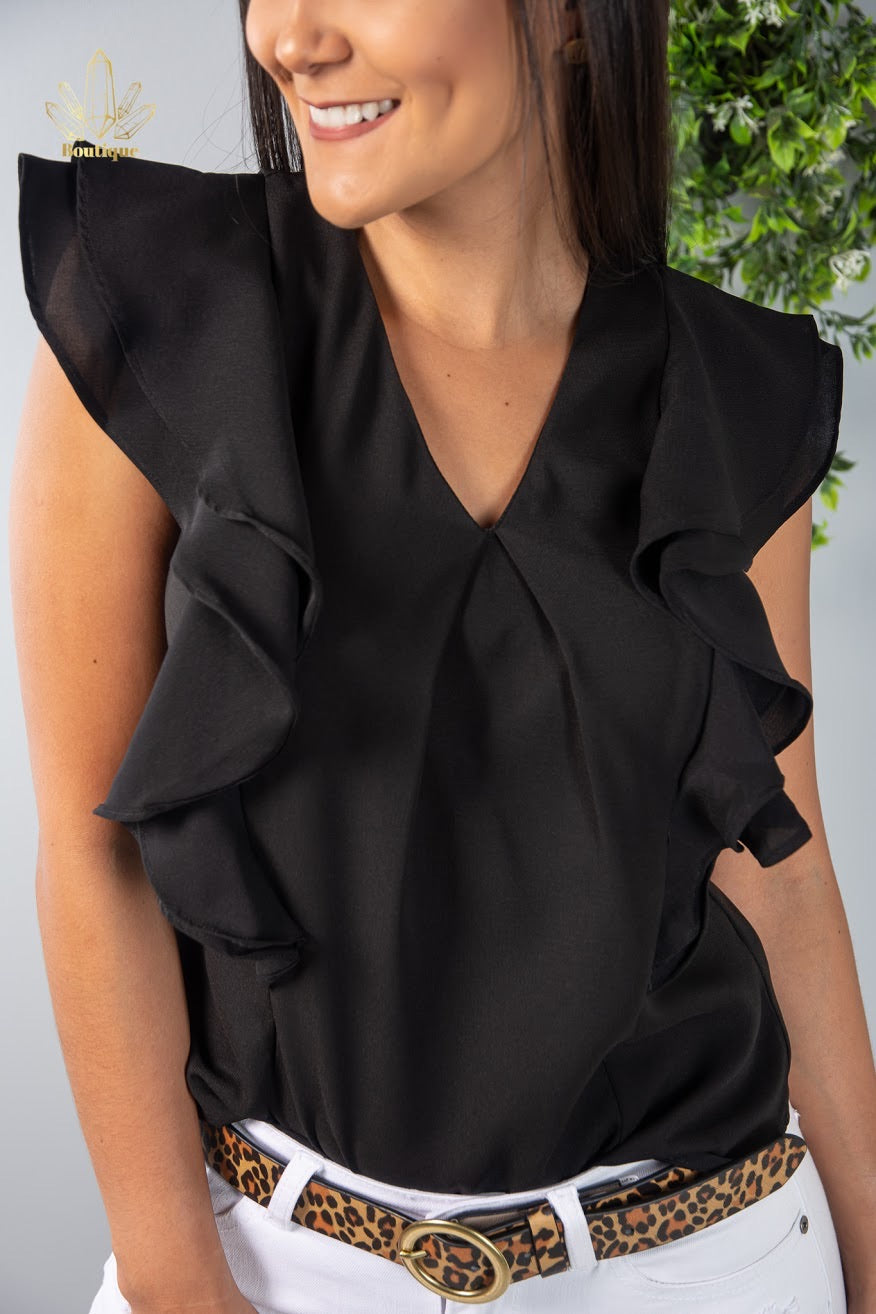Blusa Negra Detalle Frente