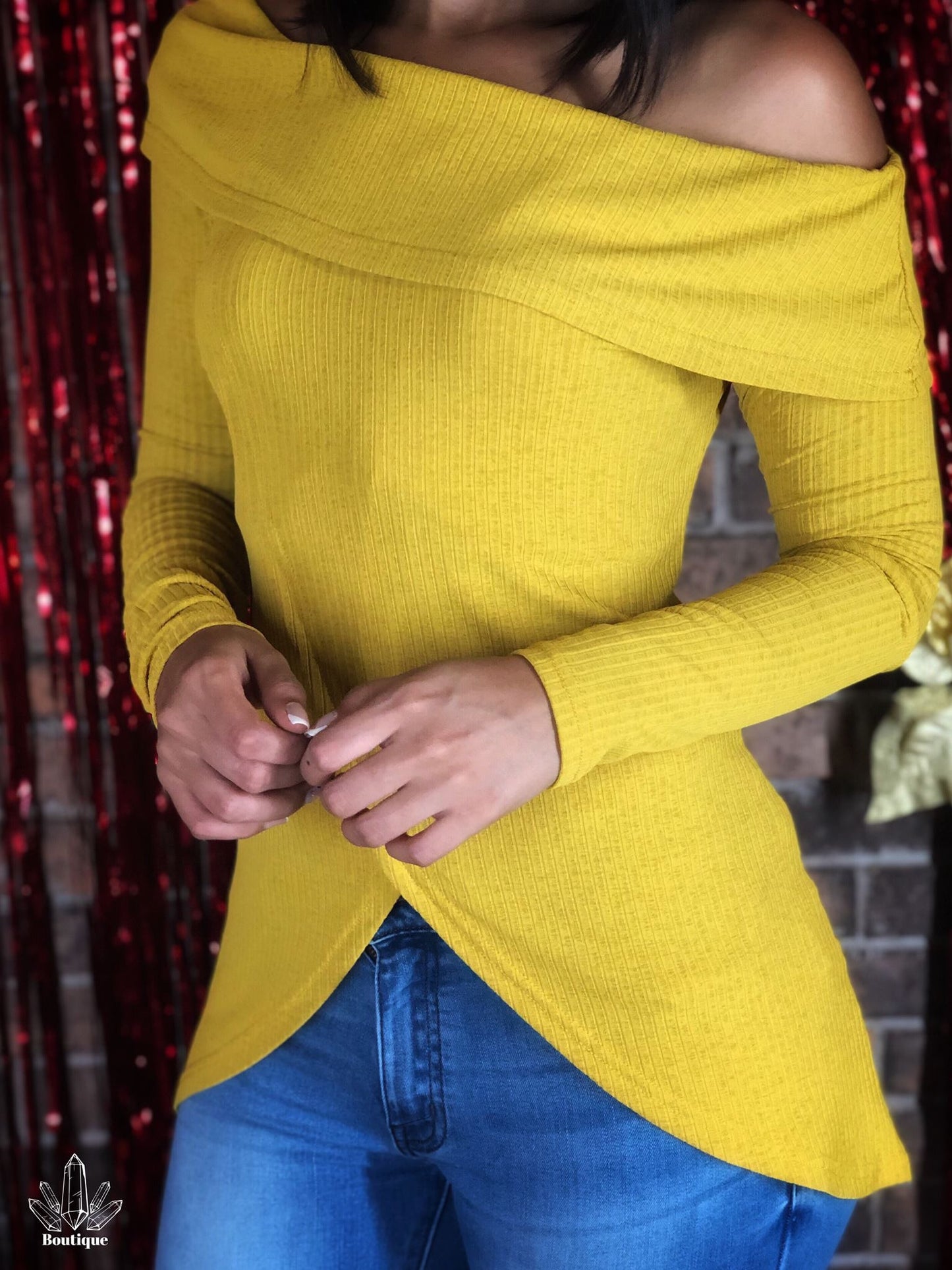 Blusa Off Shoulder Mostaza