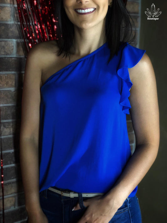 Blusa Azul One Shoulder Vuelo