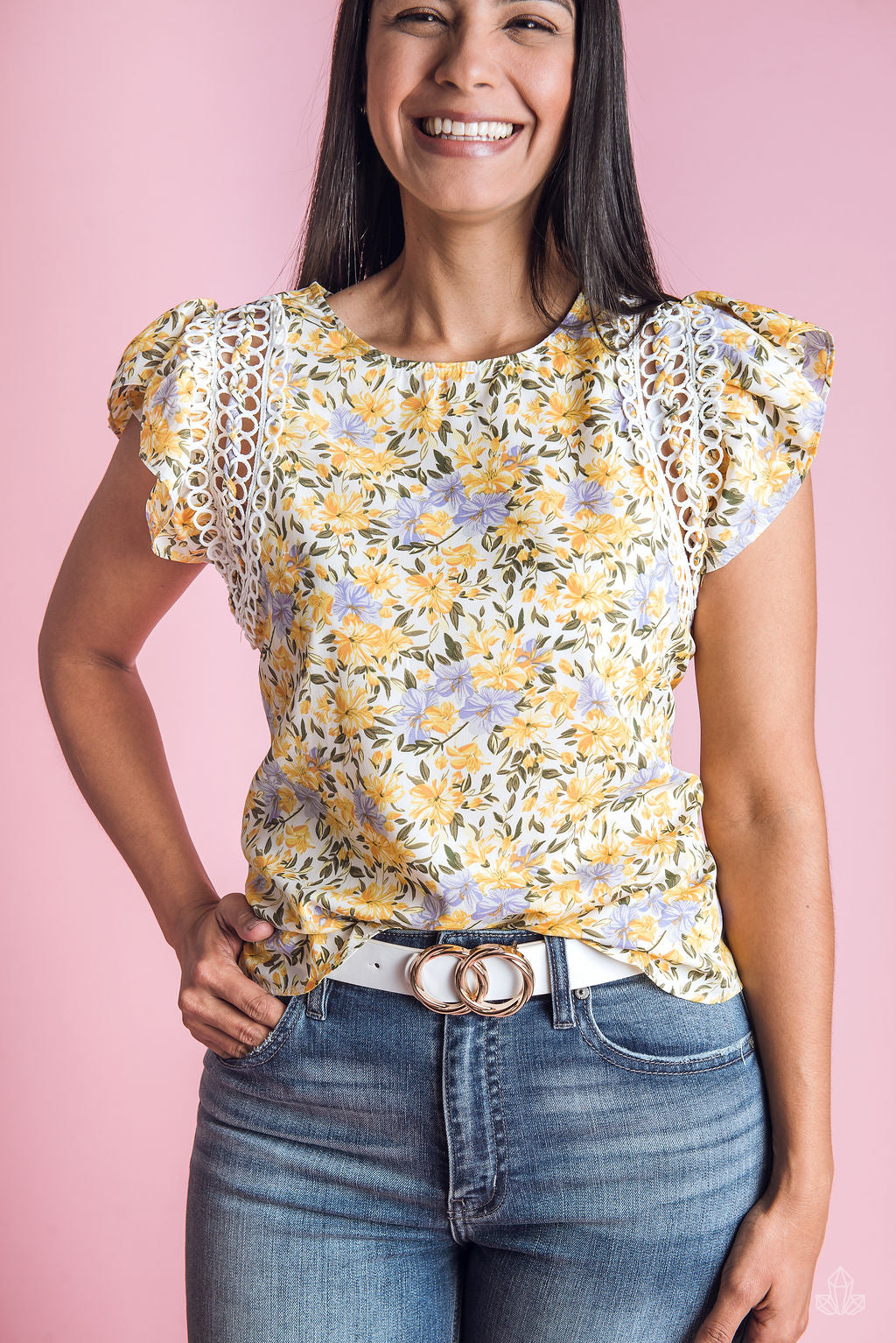 Blusa Floreada Vuelos Mangas