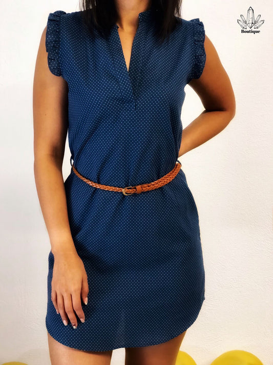 Vestido Mezclilla Puntos Faja Cintura