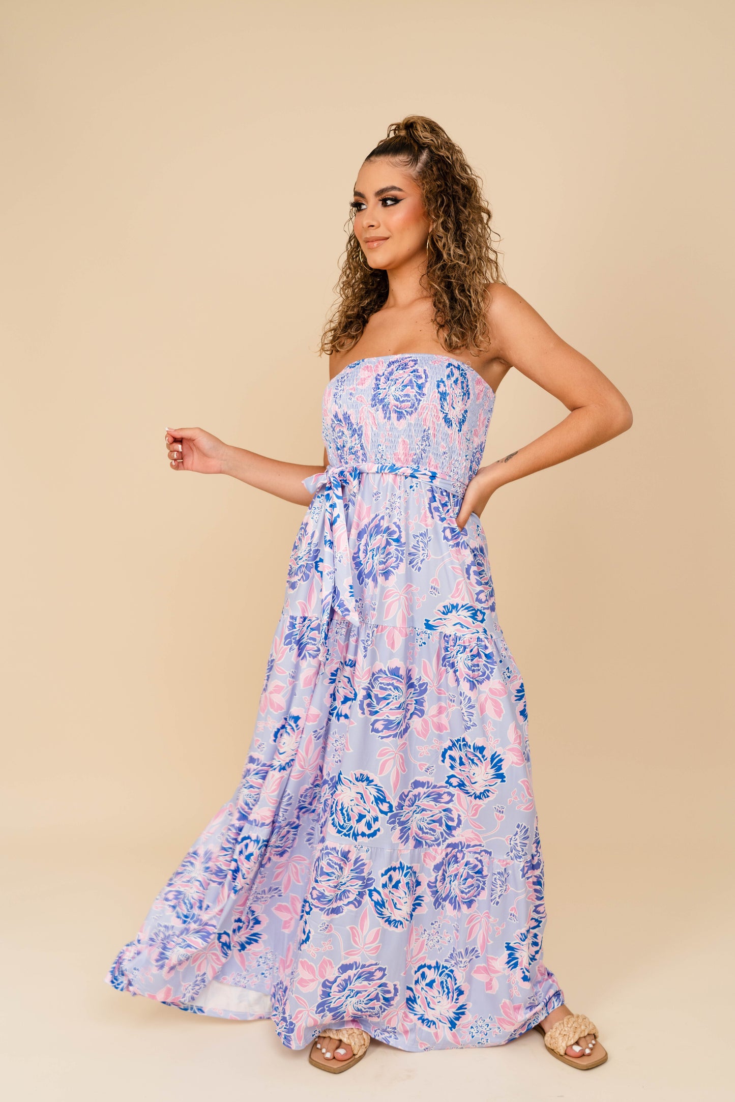 Vestido Lila Strapless Estampado