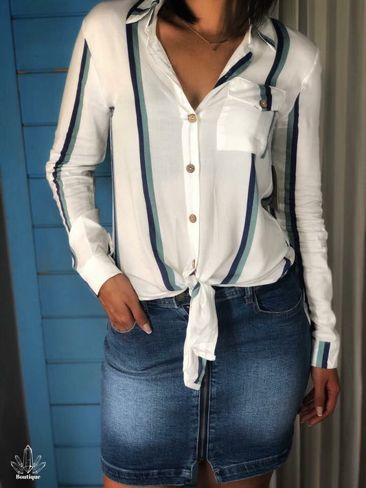 Blusa Blanca Manga Larga Rayas