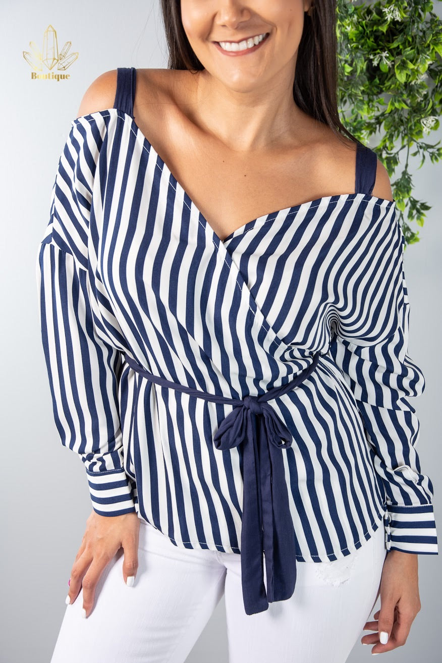 Blusa Blanca Rayas Azules