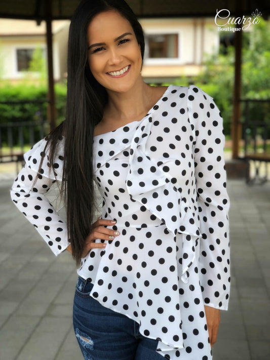 Blusa Blanca Puntos Negros