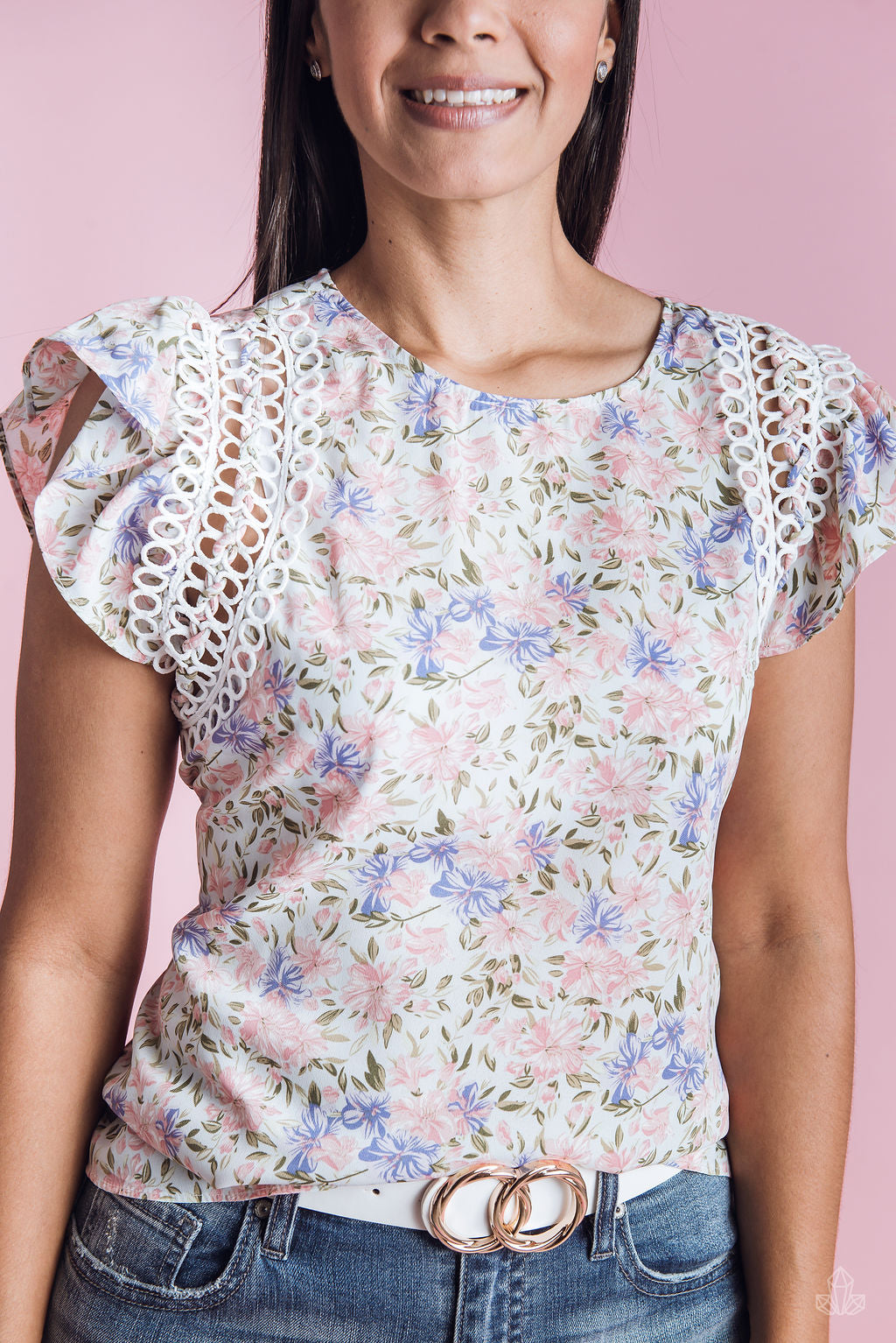 Blusa Floreada Vuelos Mangas