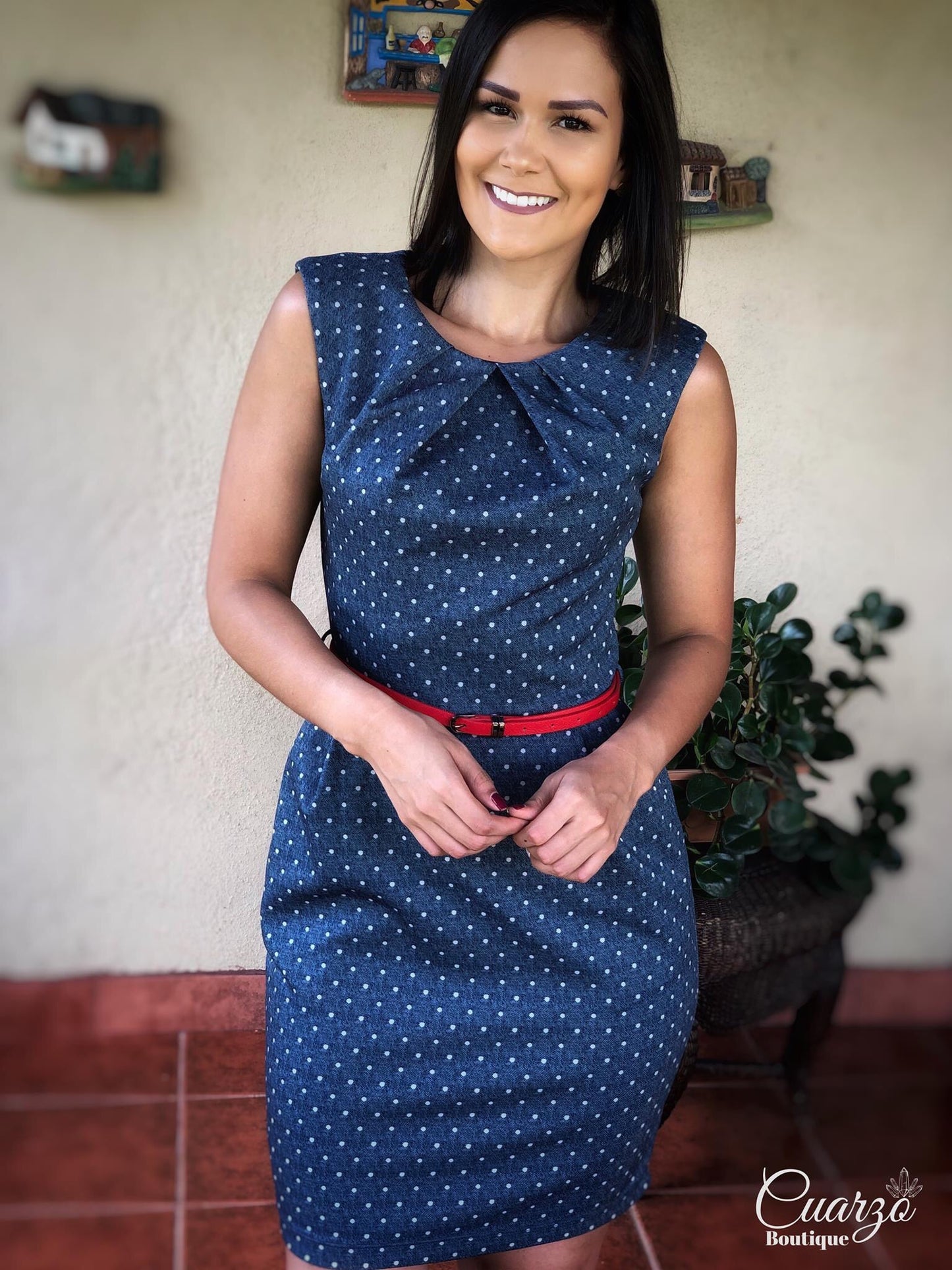 Vestido Mezclilla Corto Faja Roja