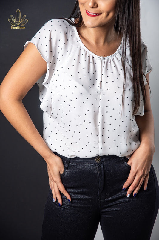 Blusa Blanca Estrellas Vuelos Mangas