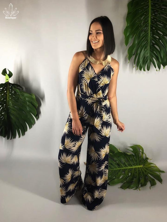 Enterizo Azul Hojas Beige